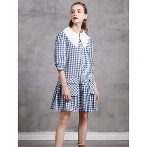 Vicky & Lucas Gingham Peter Pan Collar Doll Core Tiered Ruffle Mini Dress Small